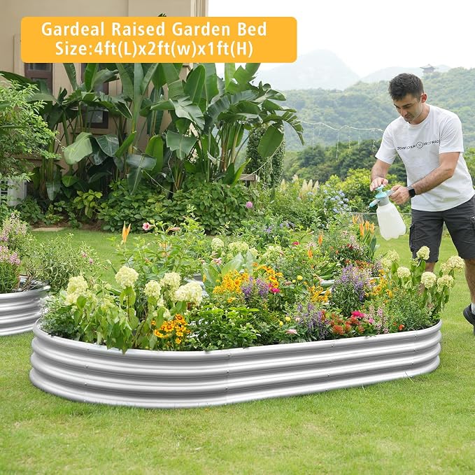 Gardeal Garden Galvanized Raised Garden Bed Kit - Metal Planter Box for Vegetables/Herbs/Flowers, Heavy-Duty Steel Outdoor Planter with Reinforced Edges (4x2x1 FT)