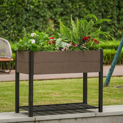 Garden Raised Bed with Shelf, 43*20*33.5in Deep Root Planter Box for Patio, Outdoor Herb with Bottom, Vegetable, and Flower Gardening - Durable Wooden Style Planter Box for Easy Mobility and Clearance