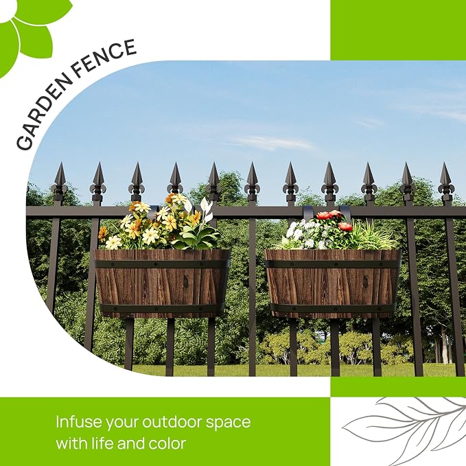 2PACK Wood Hanging Planter, Railing Planter Box, Carbonized, Small | Hanging Flower Pots, window boxes planters, For Fence Outdoor Plants, balcony planters, Countryside Style, Cute Design