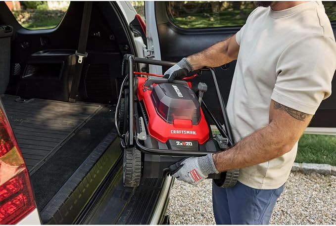 CRAFTSMAN Push Mower 15 in, 2 x 4 Ah V20 Batteries and 2 Chargers Included, Up to 45 Min of Runtime, Lightweight, Easy to Maneuver Electric Lawn Mower Cordless with Grass Bag (CMCMWP120M2)