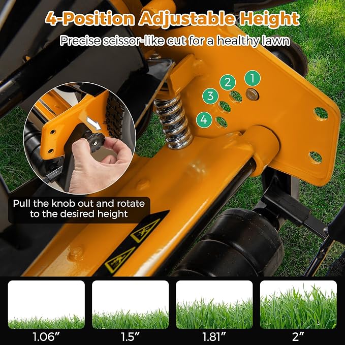 IRONMAX Lawn Mower, 14 Inch Push Reel Lawn Mower with 5 Steel Blades, Adjustable Cutting Heights, Grass Catcher Bag, Walk-Behind Manual Lawnmower for Garden Park Yard, No Motor (Orange, 14 Inch)