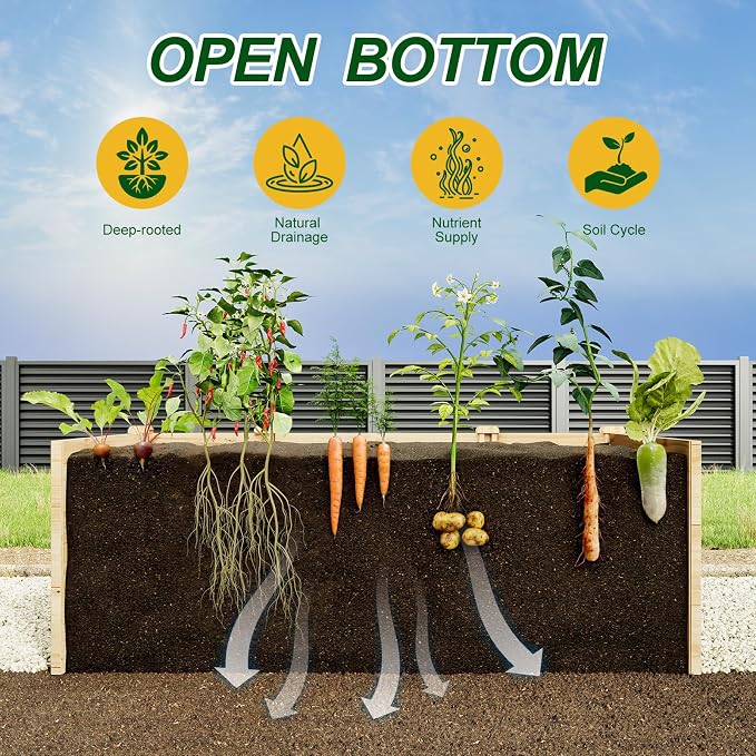 AMERLIFE U-Shaped Raised Garden Bed with 19" Depth Planter Box, Outdoor Wooden Raised Garden Bed Planter with Deer Proof Fence,7.5Wx15Dx6H, for Vegetables, Flowers and Herbs