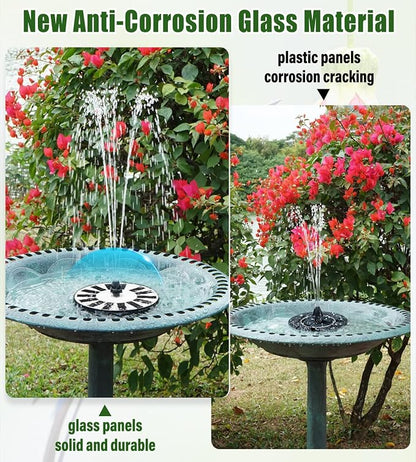 Yzert Solar Fountain Bird Bath Fountains Pump Upgraded 100% Glass Panel, Solar Powered Water Fountain with 8 Nozzles & 4 Fixers for Garden, Pond, Pool, Patio, Outdoor - No Battery Needed (White)