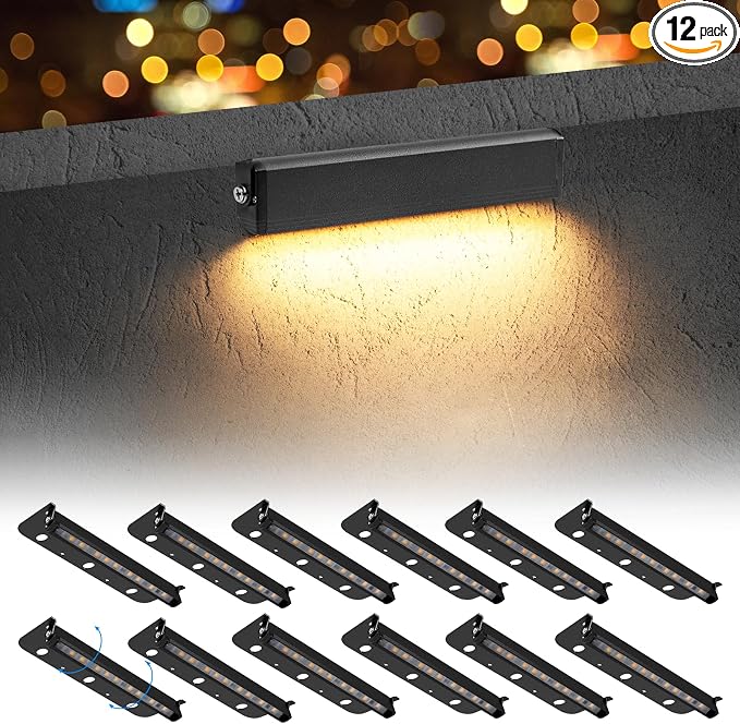 12-Packs 3W 7inch LED Hardscape Paver Lighting,12V AC/DC Low Voltage Retaining Wall Lights,Landscape Lighting,2700K Soft White Outdoor Step Light,50,000 Hours Lifespan-Black