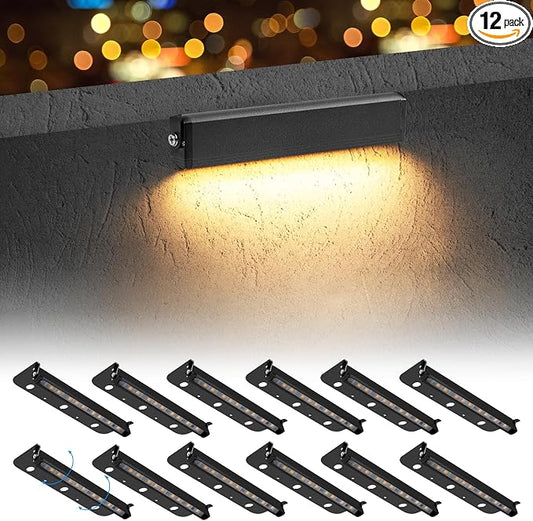 12-Packs 3W 7inch LED Hardscape Paver Lighting,12V AC/DC Low Voltage Retaining Wall Lights,Landscape Lighting,2700K Soft White Outdoor Step Light,50,000 Hours Lifespan-Black