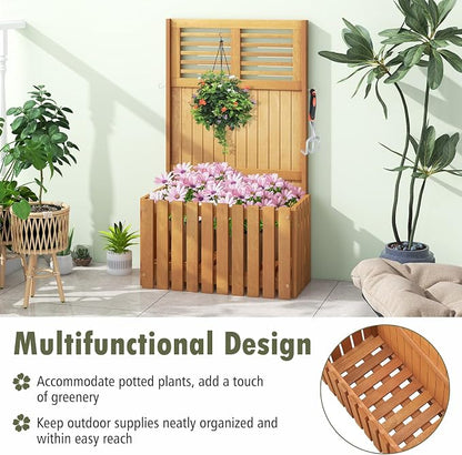 Giantex Raised Garden Bed with Trellis, 41” Wooden Potted Plant Box w/Privacy Screen, Trellis for Plant Flower Climbing Pot Hanging, Indoor & Outdoor Planter Box for Yard, Garden, Balcony
