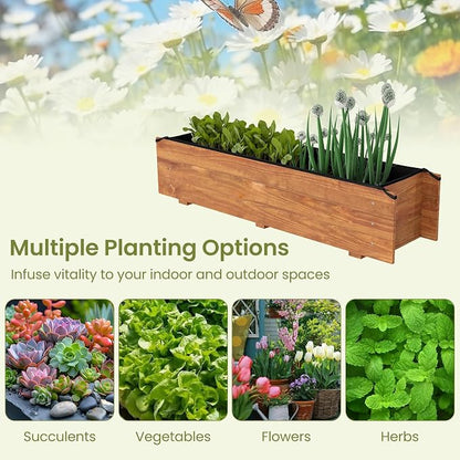 Giantex Wood Raised Garden Beds Set of 2, Rectangular Planter Box w/Drainage Hole, Removable Liner for Growing Vegetable Flower Herb, Indoor Outdoor Plant Container for Backyard Deck Balcony