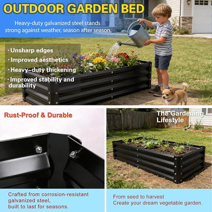 Raised Garden Bed 2 Pack 8x4x1FT, Premium Galvanized Raised Garden Bed, Large Raised Garden Beds Outdoor for Deep-Rooted Vegetables, Flowers, Green and Herbs, Black