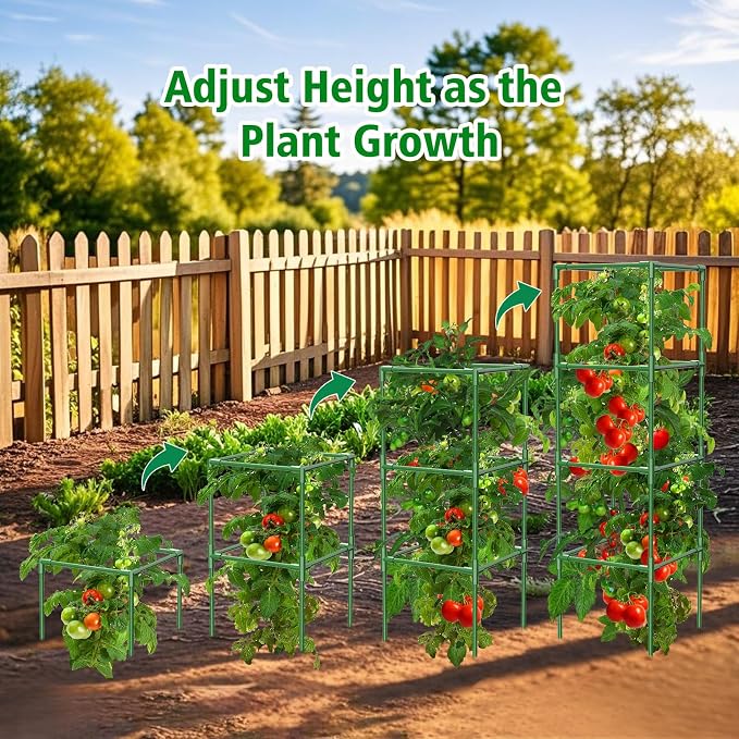 3 Pack Tomato Cages, 42 Inch Square Tomato Cage for Raised Garden Bed, Rust-Proof Sturdy Tall Tomato Trellis Supports for Climbing Plants Outdoor with Clips Wire