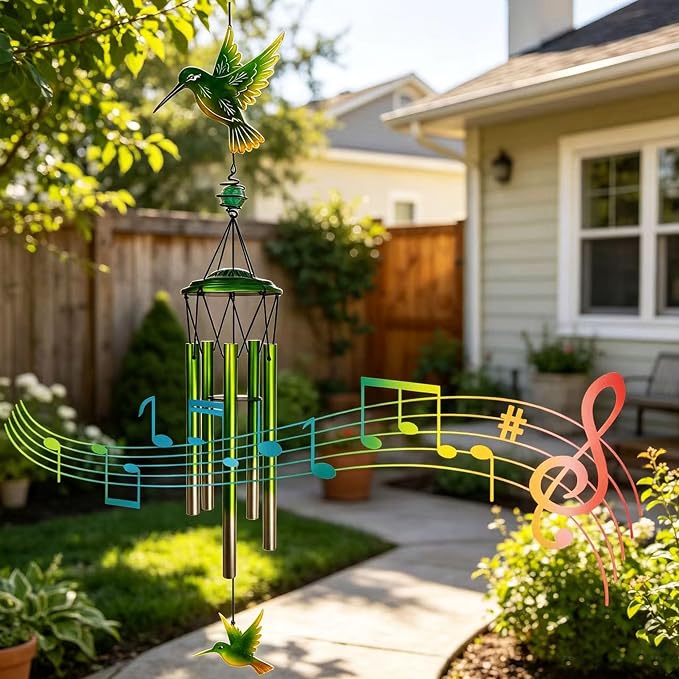 Hummingbird Wind Chimes, Outdoor Metal Wind Chimes Decor for Outside/Indoors, Home, Lawn, Porch, Patio, Gifts,Garden,Yard Decoration (Green Hummingbird)