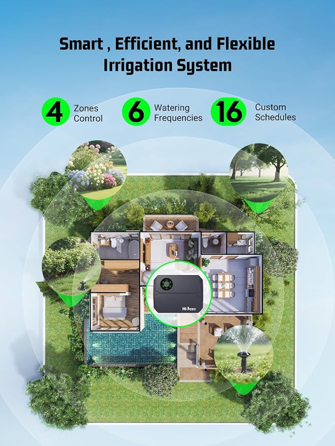 Smart Sprinklers Controller 2.4GHz WiFi, Irrigation Controller Easy Use App Enabled, 4 Zones + 16 Plans, Save Water Auto Skip Rain, Freeze & Wind, 10 Minutes Install