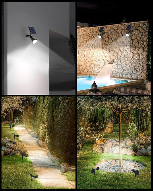 Solar Spot Lights Outdoor, 4 Pack Outdoor Solar Lights for Yard, IP65 Waterproof Solar Spotlights with 4 Modes, 2-in-1 Auto On/Off Solar Landscape Lights for Flood, Wall, Pathway (Cool White)