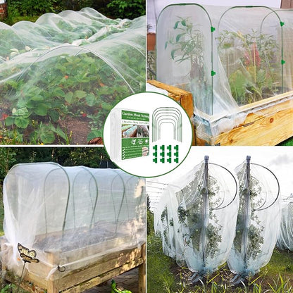 Garden Mesh Netting Kit, 10 * 30FT Ultra Fine Netting Plant Covers with 6 Pcs Wide Garden Hoops & 18 Clip, Garden Netting Kit for Raised Beds Plants Greenhouse Row Cover Barrier Protection Net