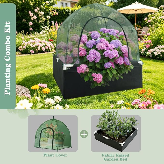2.1*2.1*1.6FT Shade Mesh Plant Tent Cover 100 GSM Heavy-Duty Garden Net Cage with Fiberglass Poles & Zipper Door, Multi Sizes with Ground Stakes for Raised Bed Seedling Flower Vegetable Planting