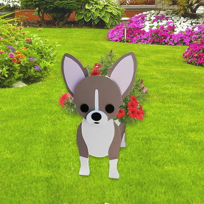 Chihuahua Dog Planter Pots, 9.45 x 8.66 x 13.39 Inches | Dog Flower Pot, Cute Animal Shaped Plant Pot, Gifts for Women & Pet Lovers, Indoor Outdoor Garden Home Office Decor