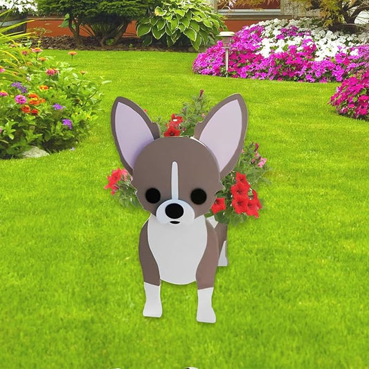 Chihuahua Dog Planter Pots, 9.45 x 8.66 x 13.39 Inches | Dog Flower Pot, Cute Animal Shaped Plant Pot, Gifts for Women & Pet Lovers, Indoor Outdoor Garden Home Office Decor