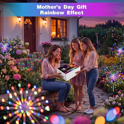btfarm 4 Pack Solar Garden Lights Outdoor 8 Modes, 120 LED Firework Lights Solar Powered, Waterproof Twinkle Fairy Light Outside for Yard Pathway Lawn Pool Patio Christmas Decorative, Multicolor
