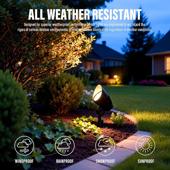 VENUS MANUFACTURING Low Voltage Landscape Spotlights - 50W Halogen High Power Outdoor Tree Lights, 12V Waterproof Metal Spot Light Kits, 3000K Warm Replaceable MR16 Bulb, ETL Listed for Garden Yard