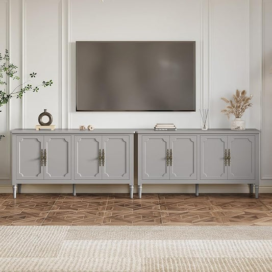 RoyalCraft 118" Buffet Cabinet with Storage, Vintage Sideboard with Adjustable Shelves, Mid Century Modern Painted Credenza Coffee Bar for Kitchen, Dining Room, Entryway, Living Room, Dove Gray