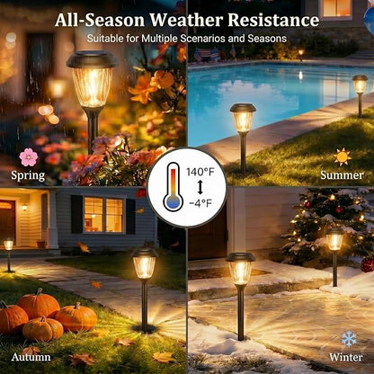 XMCOSY+ Solar Pathway Lights Outdoor, Glass & Metal Garden Lights with 2 Lighting Modes (10/25 LM), IP65 Waterproof, Warm White Decorative for Yard Walkway Driveway Patio & Path