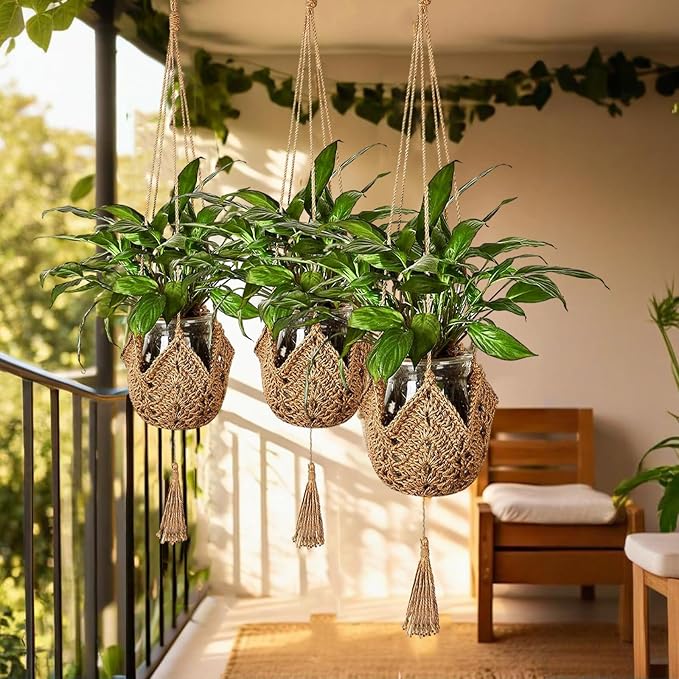 Shappy 3 Pack Boho Macrame Plant Hanger, Large Hanging Planter Plant Holder Pot Hanger Hanging Basket Wall Planters, Plants Lover Gift for Indoor Garden (Classic,Brown)
