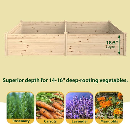 MUPATER 8x4x1.5 FT Wooden Raised Garden Bed, 43 Cubic Feet Outdoor Plant Box with Mortise & Tenon Design, Deep Raised Garden Bed for Herbs, Vegetables and Flowers, Garden, Natural Wood