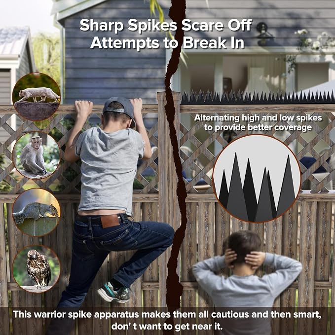 12Pcs Anti-Climb Spikes for Walls & Fences, 188.9in, Black | and Animal Deterrent Spikes, Suitable for Home and Garden Fences, Fits Various Lengths - Heavy Duty.