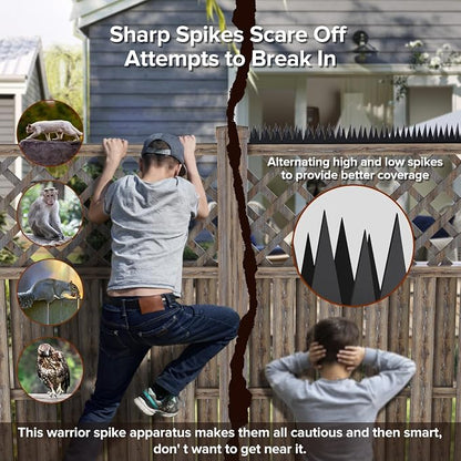 12Pcs Anti-Climb Spikes for Walls & Fences, 188.9in, Black | and Animal Deterrent Spikes, Suitable for Home and Garden Fences, Fits Various Lengths - Heavy Duty.