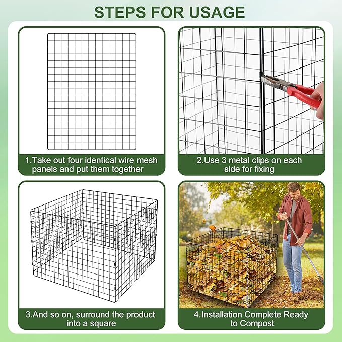 Large Compost Bin Outdoor, Square Mesh Garden Wire Compost Bin for Stacking Leaves and Yard Waste Black 36X36X28 Inches
