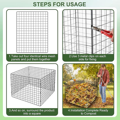 Large Compost Bin Outdoor, Square Mesh Garden Wire Compost Bin for Stacking Leaves and Yard Waste Black 36X36X28 Inches