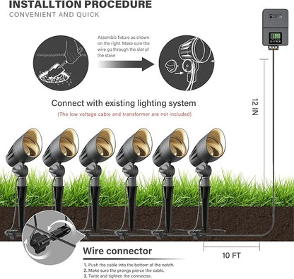 VENUS MANUFACTURING Low Voltage Landscape Spotlights - 50W Halogen High Power Outdoor Tree Lights, 12V Waterproof Metal Spot Light Kits, 3000K Warm Replaceable MR16 Bulb, ETL Listed for Garden Yard