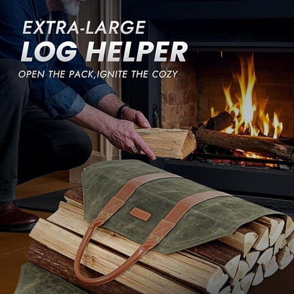 INNO STAGE Canvas Log Carrier Bag,Durable Wood Tote,Fireplace Stove Accessories,Extra Large Firewood Holder with Handles for Camping (39" L x 18" W-Green)