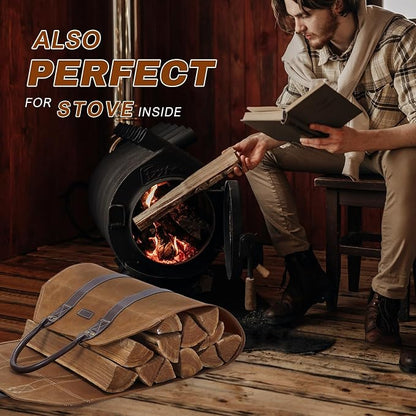 INNO STAGE Canvas Log Carrier Bag,Durable Wood Tote,Fireplace Stove Accessories,Extra Large Firewood Holder with Handles for Camping (Rust)