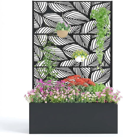 GarveeLife Metal Planter Box with Trellis, 71"x47"x16" Raised Garden Bed for Climbing Plants, Vegetables, Vines, Privacy Planters for Patio with Drainage Holes, 15.7" Deep Planting Bed