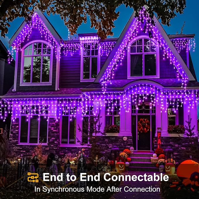 66ft Purple Christmas Lights Outdoor Indoor, 640 LED Icicle Lights for Outside Twinkle Christmas Lights with 120 Drops Clear Wire Timer 8 Modes for House Party Tree Yard Patio Eaves Holiday Decoration