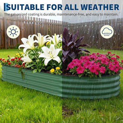 GarveeTech Oval Raised Garden Bed 10x4x1.5 ft - 0.6mm Thick Metal Raised Bed, Rust & Corrosion Resistant, Open Bottom for Drainage, Anti-Cut Strip Included, for Vegetables Flowers Planting, 2 PCS