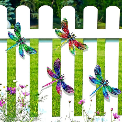 SUNREEK Metal Dragonfly Wall Decor, 9 Inches Dragonfly Outdoor Wall Art for Fence Garden Yard Patio Decorations