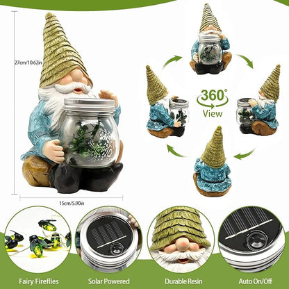 VOOKRY Solar Garden Gnome Statues, Outdoor Gnome with Firefly Solar Lights Waterproof, Birthday Gifts for Mom Women Mother's Day Christmas, Garden Figurines for Yard Decor Patio Porch Lawn Ornaments