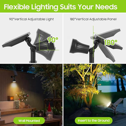 800 Lumens Solar Powered Spot Lights Outdoor - Adjustable Solar Flood Lights with 30 LEDs, 3 Modes, IP65 Waterproof, Solar Light for Landscape, Yard, Garden, Driveway, Tree, Wall(Warm White, 12-Pack)