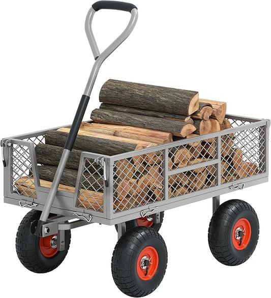 Heavy Duty Garden Cart, 900 lb Steel Wagon with All Terrain Tires | Removable Sides Become Flatbed, 180° Rotating Handle,for Yard, Garden, Hauling