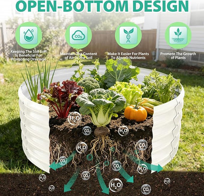YSEJOMP 17" Tall 40" Diameter Round Raised Garden Bed Kits Outdoor White | 1.5 FT Tall,3.3FT Planter Bed for Flowers,Herbs,Vegetables,Trees,0.8MM Thick Galvanized Metal Painted,with Gloves,Tool free