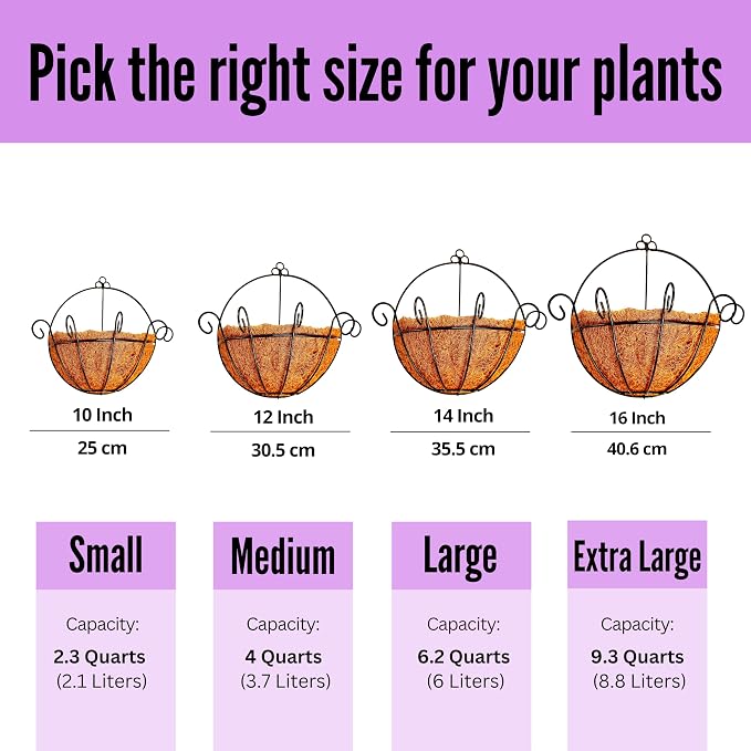 Shoplala Wall Planters for Outdoor Plants (4 Pack, 10 Inch) Metal Black Wire Flower Baskets with Coco Liner, Fence Hanging Planter Balcony Over Deck Porch Railing Rail Patio Modern Herb Outside Garden