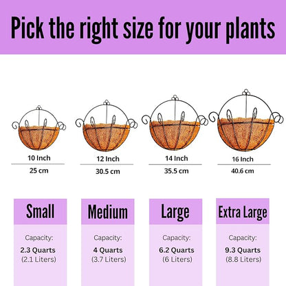 Shoplala Wall Planters for Outdoor Plants (4 Pack, 10 Inch) Metal Black Wire Flower Baskets with Coco Liner, Fence Hanging Planter Balcony Over Deck Porch Railing Rail Patio Modern Herb Outside Garden