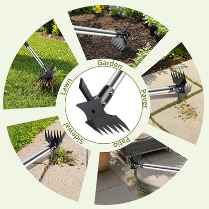 2 in 1 Crack Weeder and Weed Puller Tool with Long Handle - 57" Hand Weed Rake & Crevice Weeding Tool, Manual Weeding Remover Uprooting Garden Tools for Lawn, Yard, Patio and Paver, Sidewalk Cracks