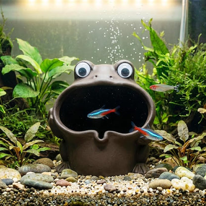 Premium Zisha Frog Aquarium Cave - Artisanal Purple Clay Fish Tank Decorations, Fin-Safe Betta Log Hideout & Reptile Terrarium Ornament