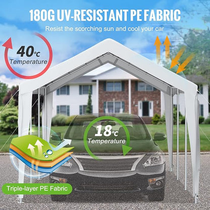 VEVOR Carport Replacement Canopy Cover, 10 x 20 ft, Ripstop Triple-Layer PE Fabric Garage Top Tarp Shelter Cover, UV Resistant Waterproof Car Cover Tent for Carports (Frame is not Included), White