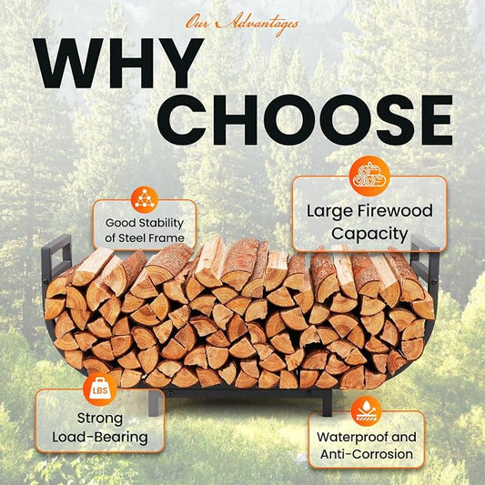 HIHADUUM 34in Firewood Rack Outdoor Indoor with Log Carrier Bag - Heavy Duty Firewood Holder Storage with 400lbs Load Capacity Durable Log Holder Keep Firewood Organized Space Saving