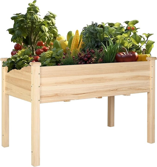 MUPATER 4x2FT Raised Garden Bed, Elevated Planter Box with Drainage Holes, Raised Garden Beds Outdoor with Legs for Herbs and Vegetables, Outdoor and Indoor, Natural Wood