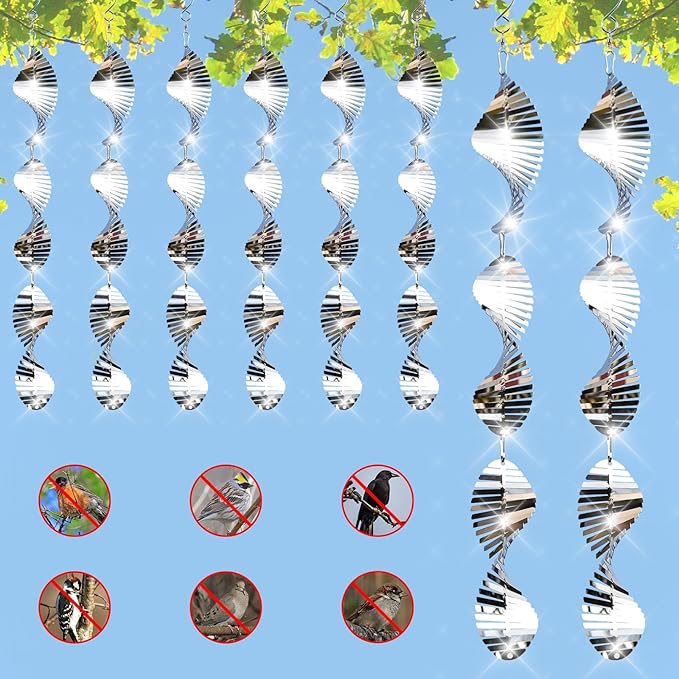24 PCS Stainless Steel Bird deterrents for Outside,3D Wind Spinners Outdoor Bird Scarer Discs Set Pigeon Deterrent,Bird reflectors to Keep Birds Away Woodpecker Deterrent for House,Crow Deterrent