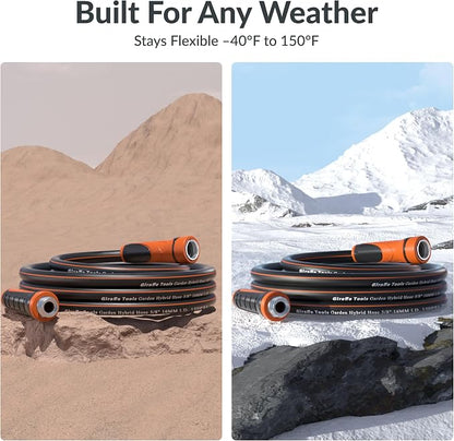 Giraffe Tools Garden Hose 5/8", Water Hose Heavy Duty, Flexible, Lightweight Hybrid Hose with Swivel Handle, 75ft Male to Female Fittings, Burst 600 PSI